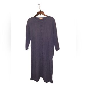 Anokhi Nightdress Ribbed Detail Ladies Med Blue 3/4 Sleeves ARTSY Comfy MODEST
